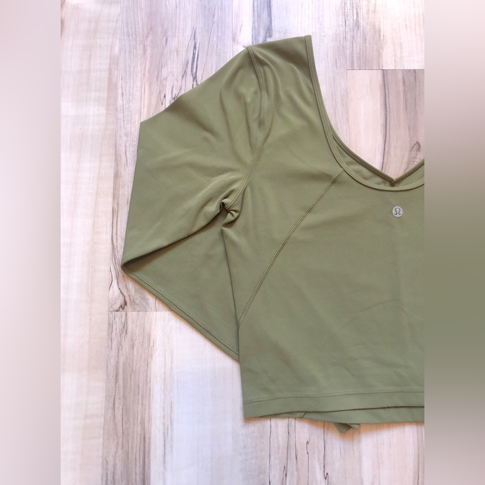 Lululemon Align V-Neck Long Sleeve Crop Top Olive Green Nulu Women's Size 6 - Picture 10 of 15